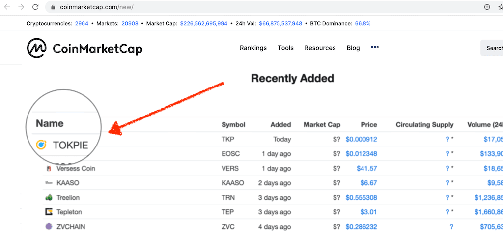 TOKPIE (TKP) Listed on CoinMarketCap (CMC)