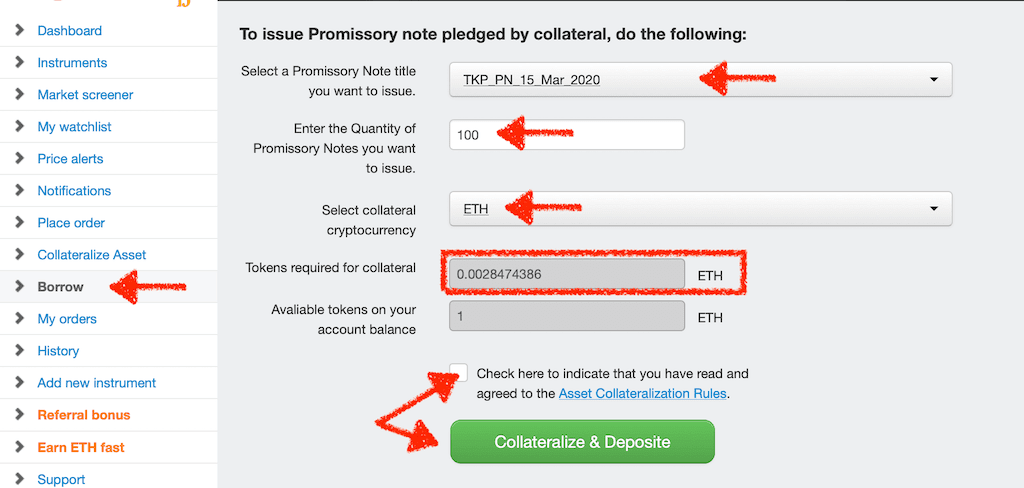 Borrow TKP by issuing TKP Promissory notes on Tokpie exchange