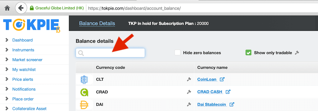 Searching field on balance page