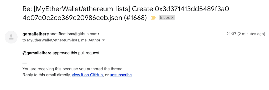 email notification from Github