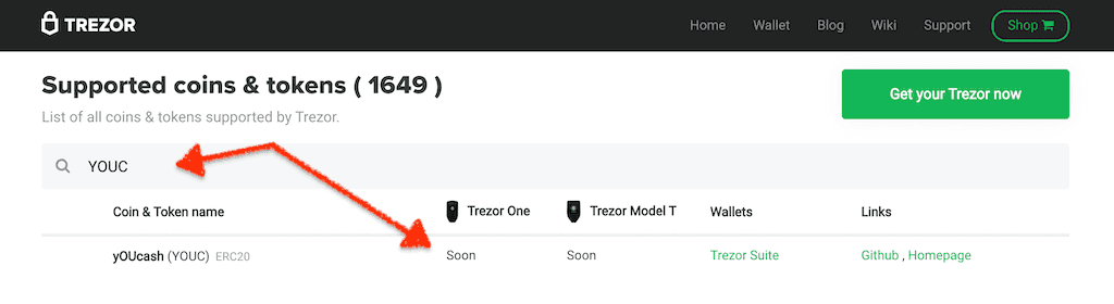 your project's token on Trezor