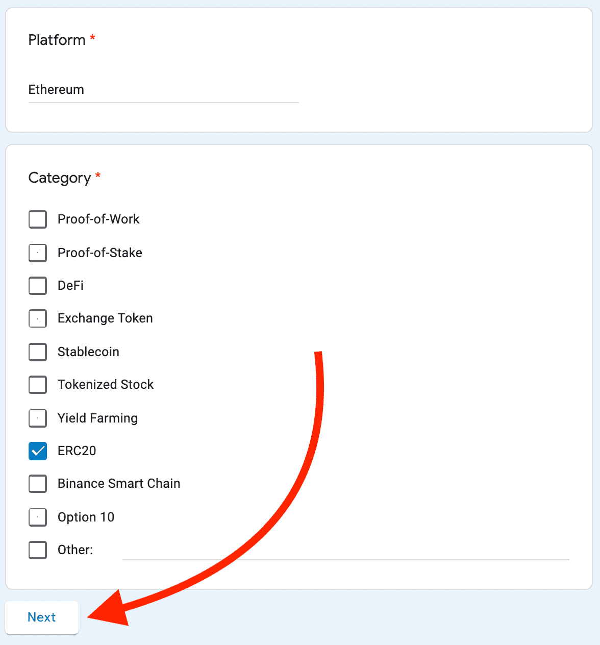 Step 4: Filling Coincodex form