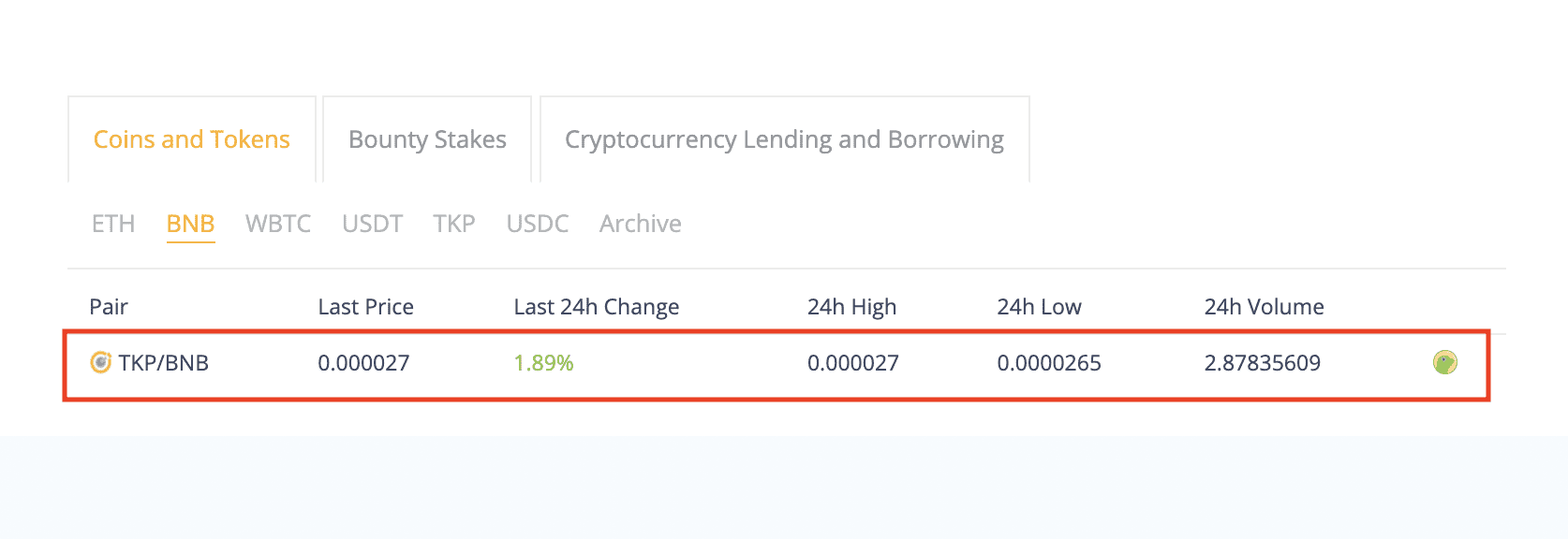 Get BNB market pair