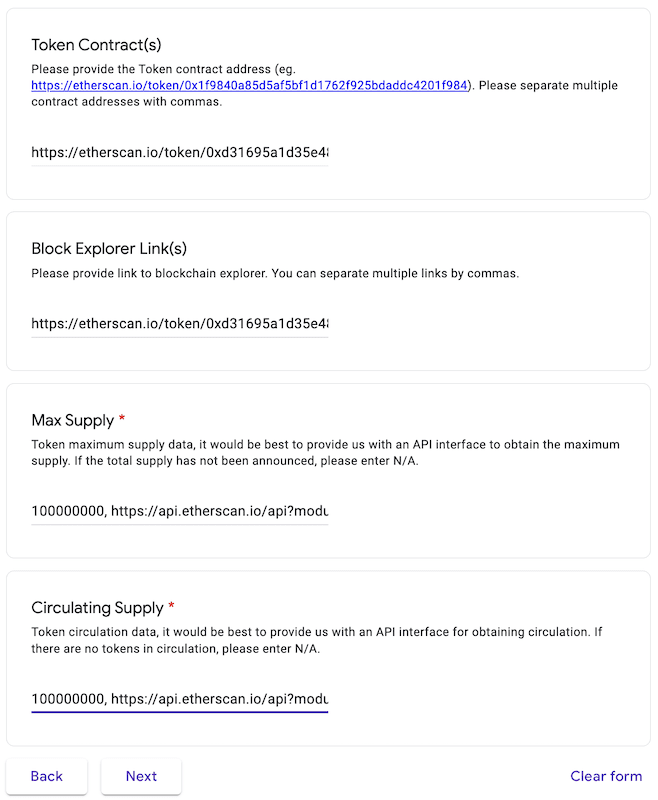 Fill Tokeninsight's form