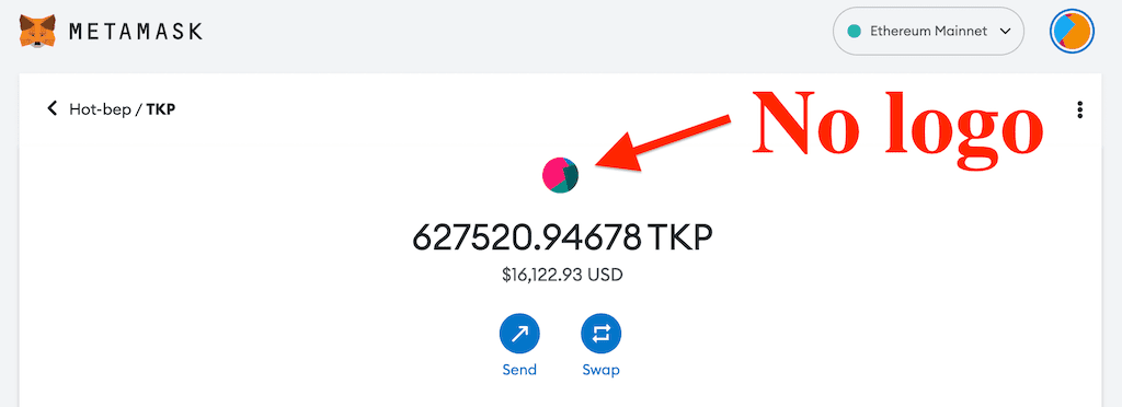 no token's logo when sending
