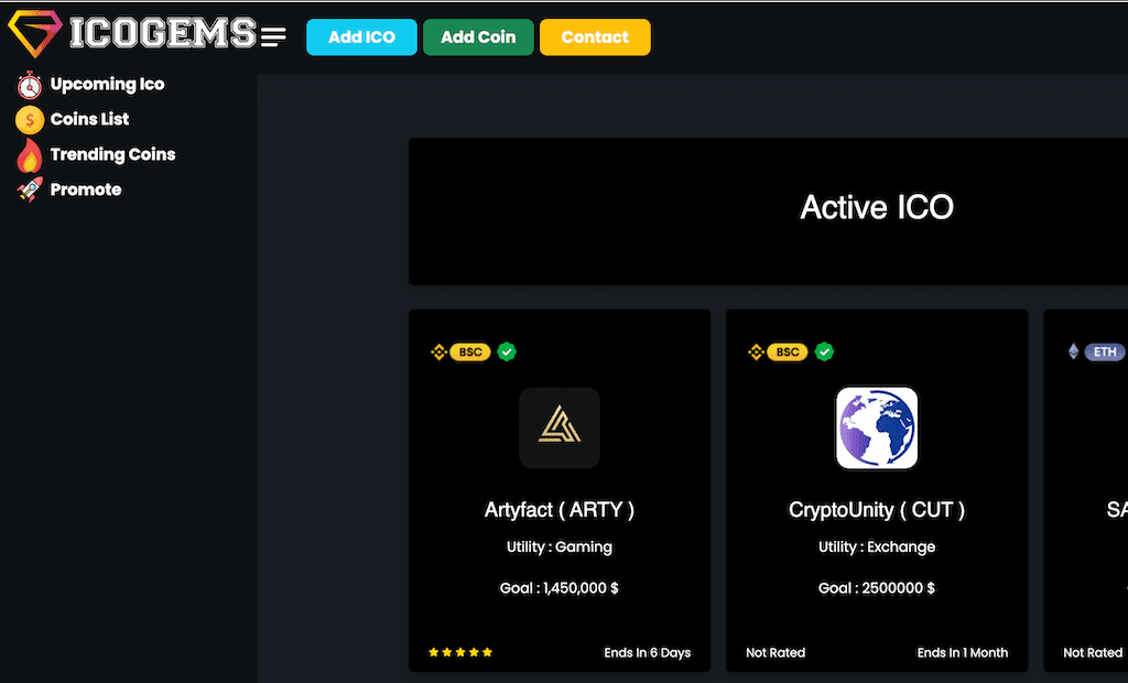ico calendar on Icogems