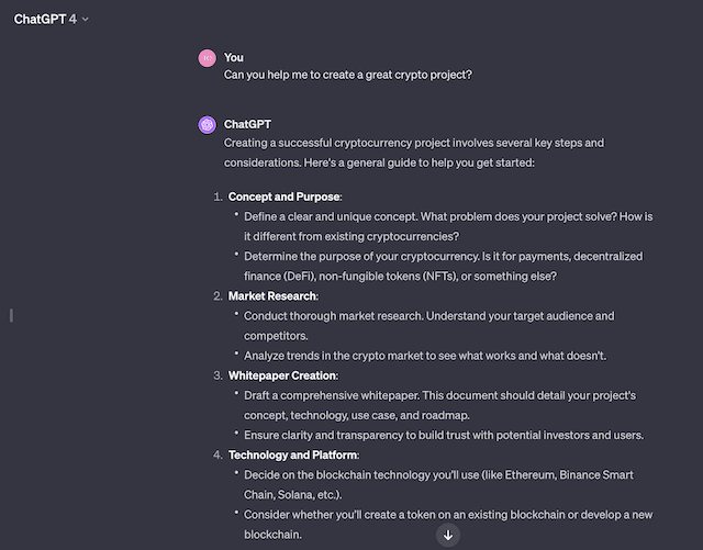 ChatGPT helps to create a great crypto project.