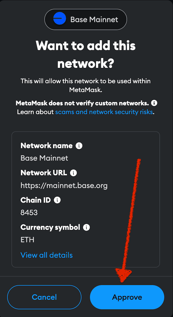 Approving Base in Metamask
