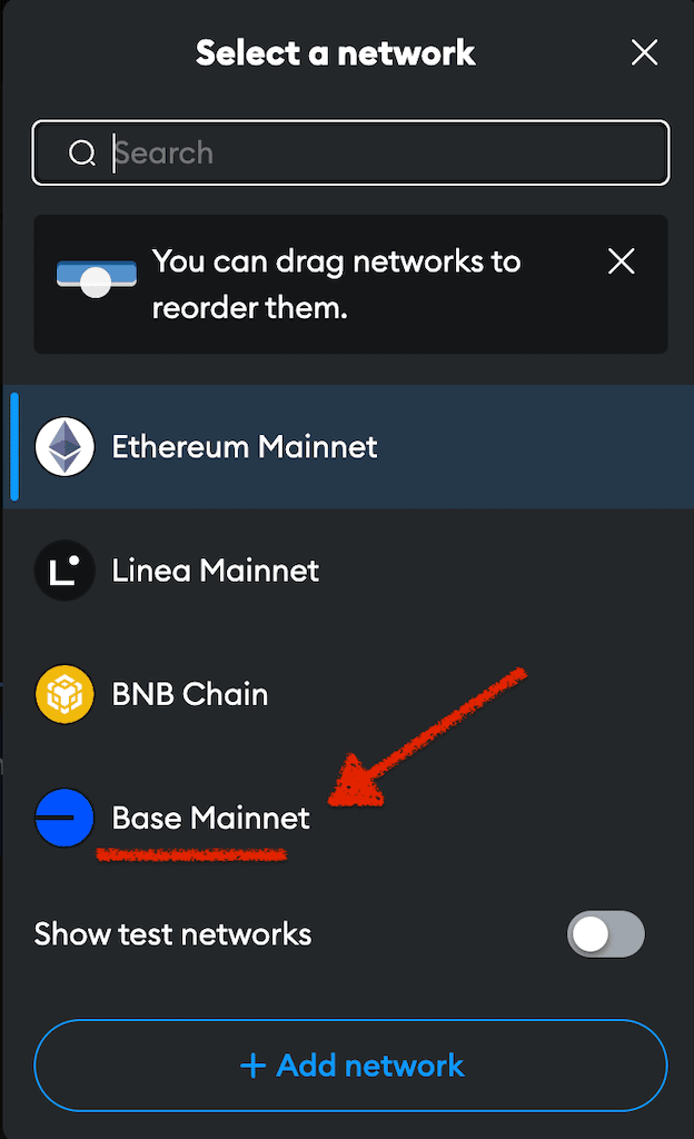 Adding Base to Metamask